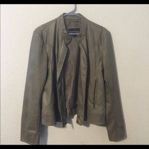 Olive green synthetic leather jacket